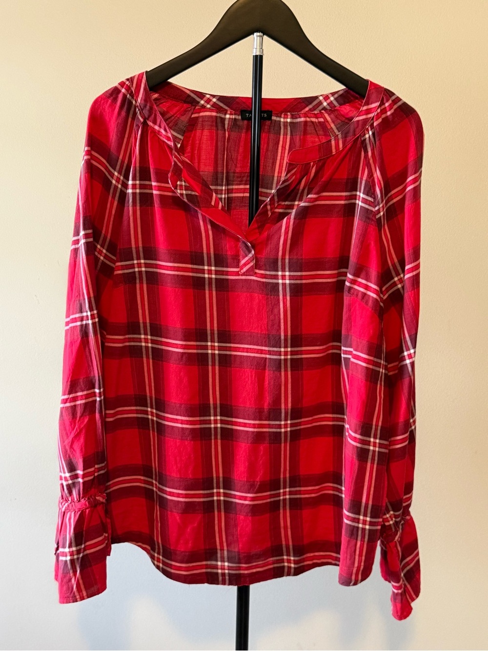 NWOT Talbots Plaid Red Women’s Cotton Pullover Blouse Sz L (21.5" P2P)